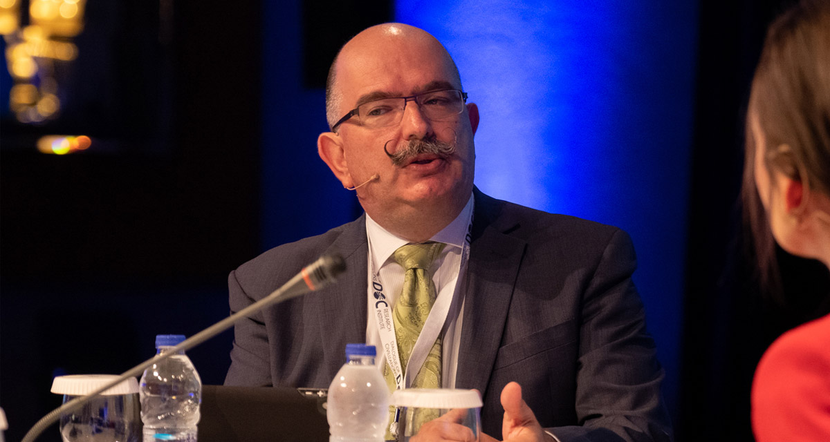 Peter is interviewed by Swiss news anchor Martina Fuchs at the Dialogue of Civilizations' 2019 Rhodes Forum. Image credit: DoC