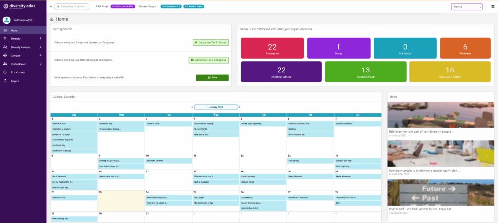 Diversity Atlas landing page and cultural events calendar